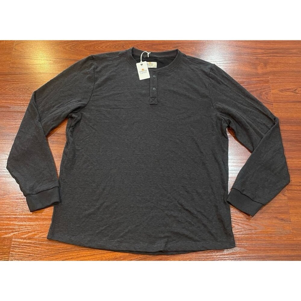 MARINE LAYER LS DK HENLEY FADED BLACK TEE SZ LARGE